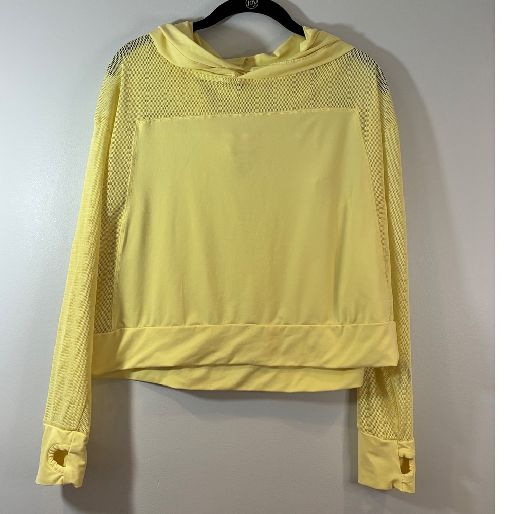 N Gottex Yellow Mesh Hoodie Pullover Athleisure Activewear Top‎ Thumb Holes L
